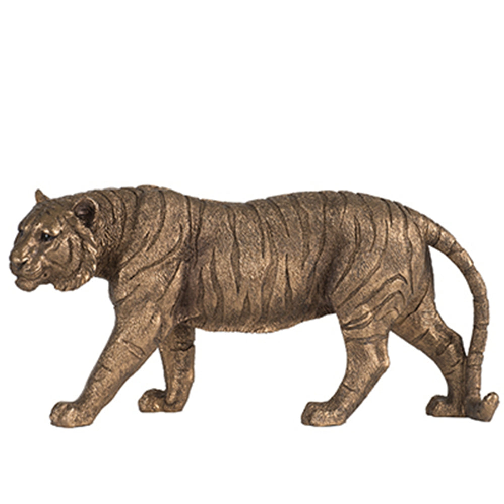 11.5x3.5x5.5" Tiger Statue Decor, Gleaming Coppery Finish