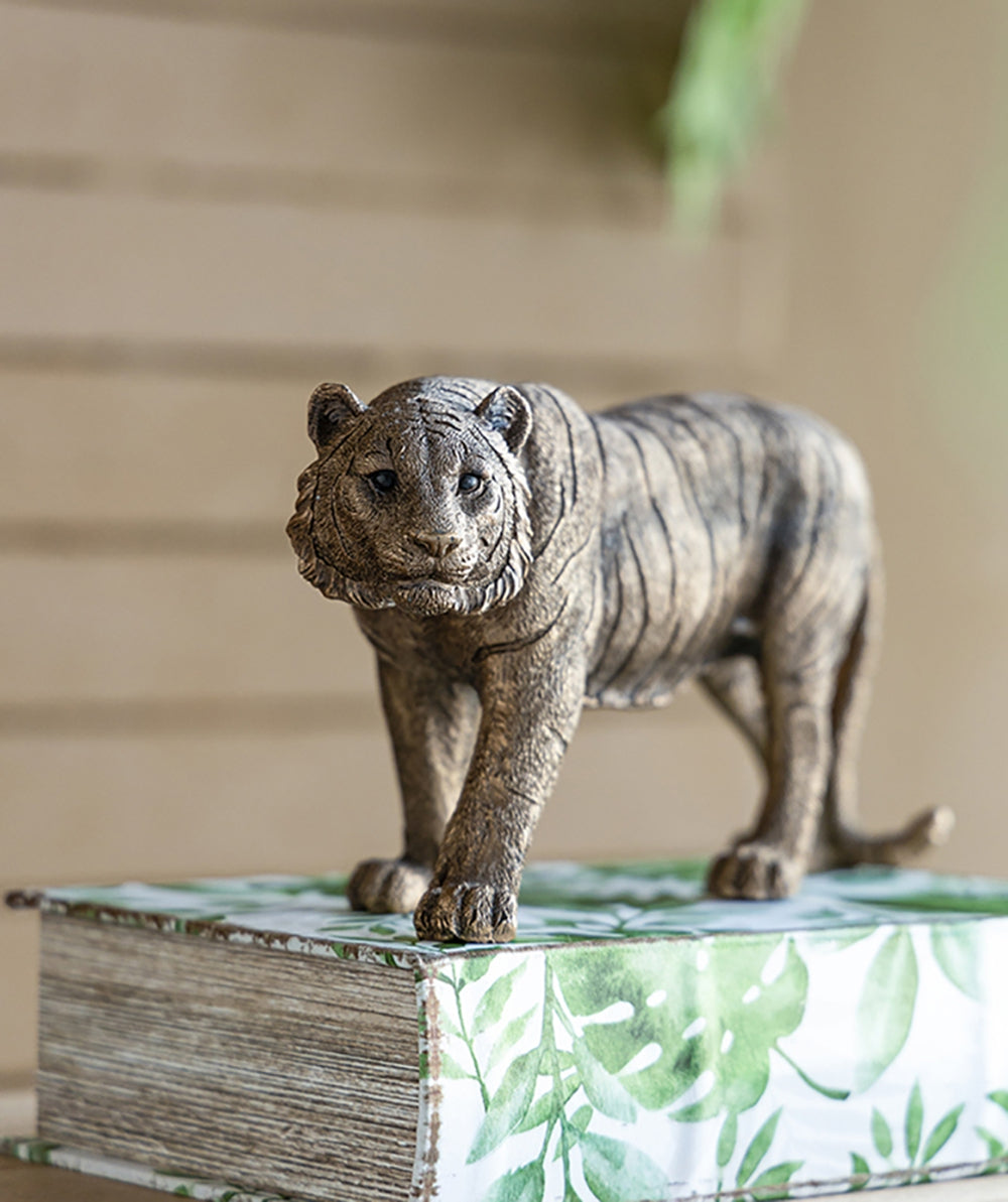 11.5x3.5x5.5" Tiger Statue Decor, Gleaming Coppery Finish