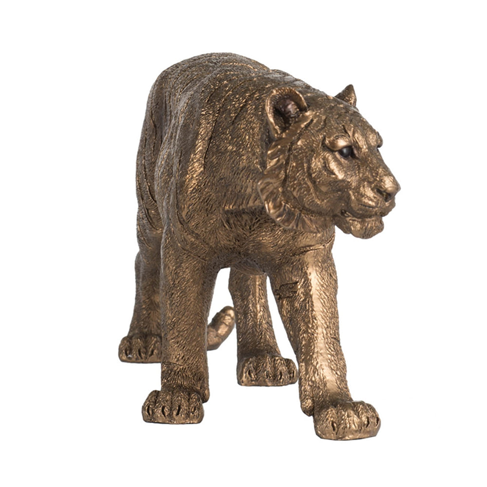 11.5x3.5x5.5" Tiger Statue Decor, Gleaming Coppery Finish