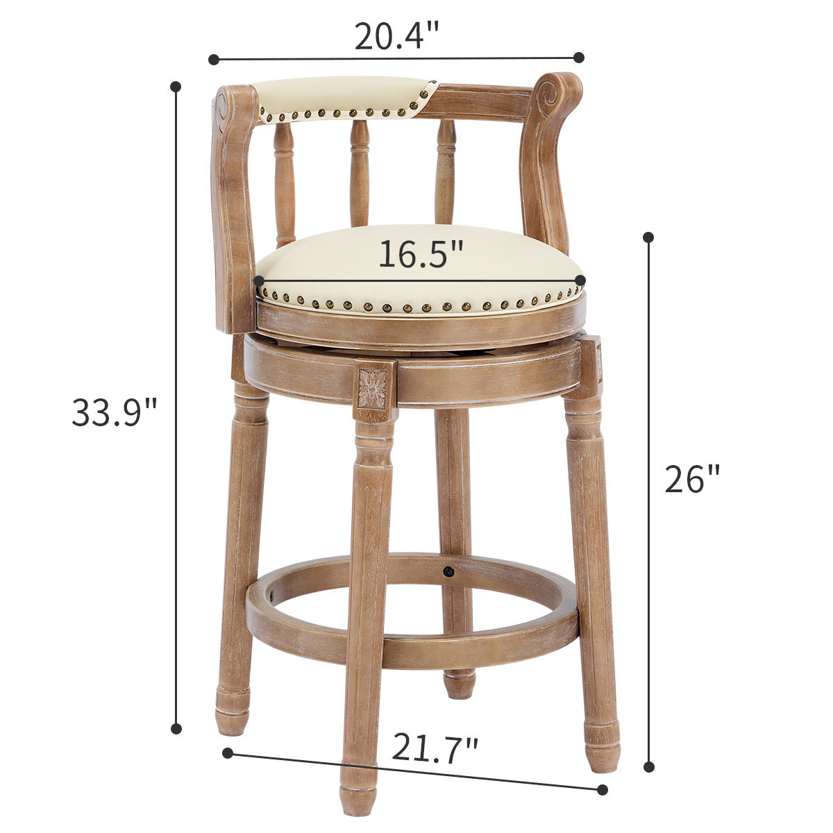 Cow top Leather Wooden Bar Stools, 360 Degree Swivel Bar Chair with Backs,Bar height Couner Height Barstools  for Home Kitchen Dining Room and Bar Room(Beige 1pc)