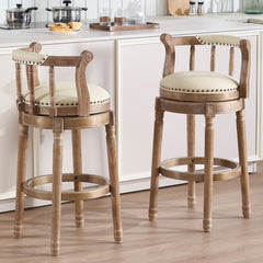 Cow top Leather Wooden Bar Stools, 360 Degree Swivel Bar Chair with Backs,Bar height Couner Height Barstools  for Home Kitchen Dining Room and Bar Room(Beige 1pc)