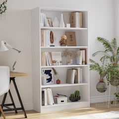 5 Shelf White Bookcase 60 inch Tall Wood Bookshelf for Bedroom