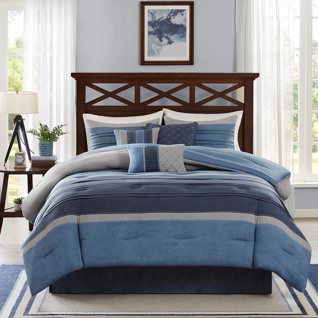7 Piece Microsuede Comforter Set Navy Cal King