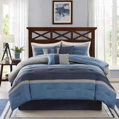 7 Piece Microsuede Comforter Set Navy Cal King