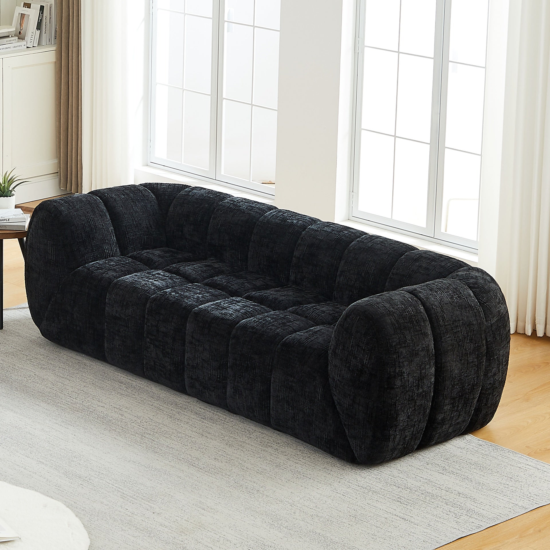 Chenille Pure Foam Sofa, Modern Quilted Cloud Sofa, Deep-Seat Chenille Pure Foam Sofa, Comfortable Modern Three-Seater Sofa, Suitable for Living Rooms, Bedrooms, and Apartments