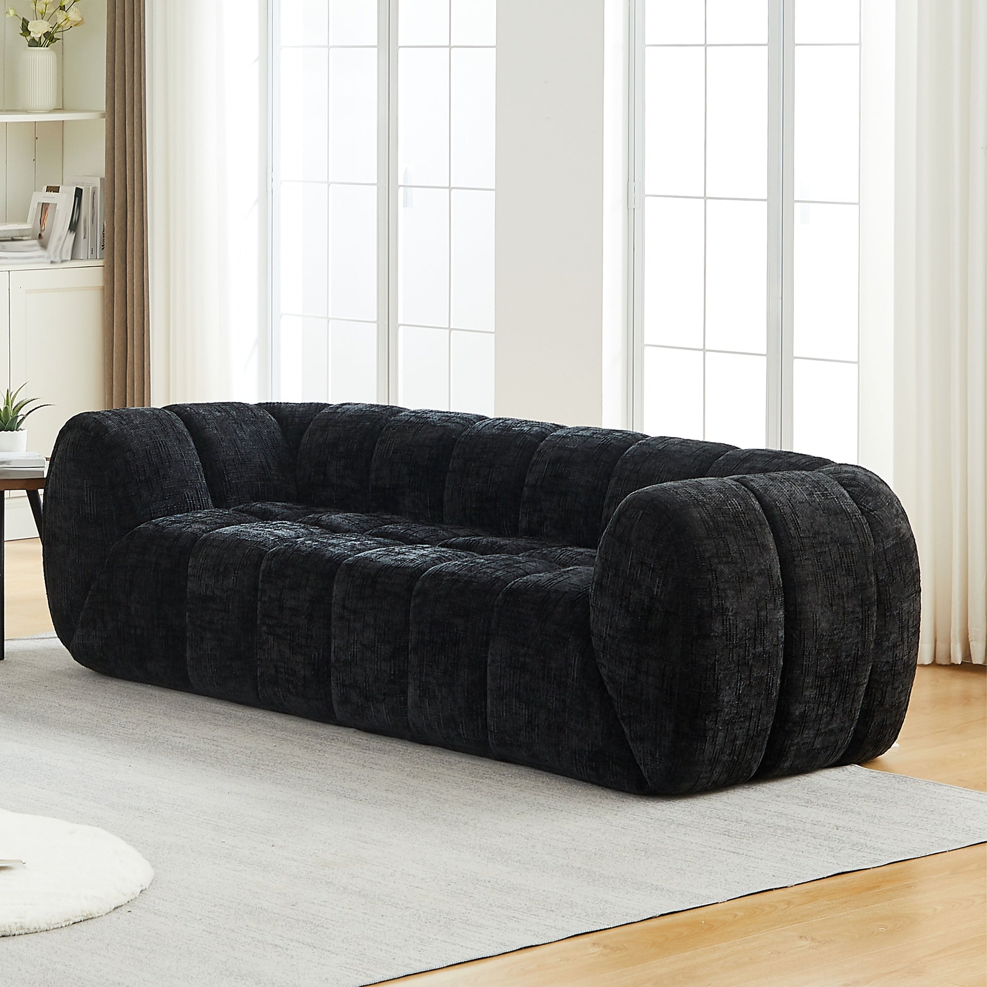 Chenille Pure Foam Sofa, Modern Quilted Cloud Sofa, Deep-Seat Chenille Pure Foam Sofa, Comfortable Modern Three-Seater Sofa, Suitable for Living Rooms, Bedrooms, and Apartments