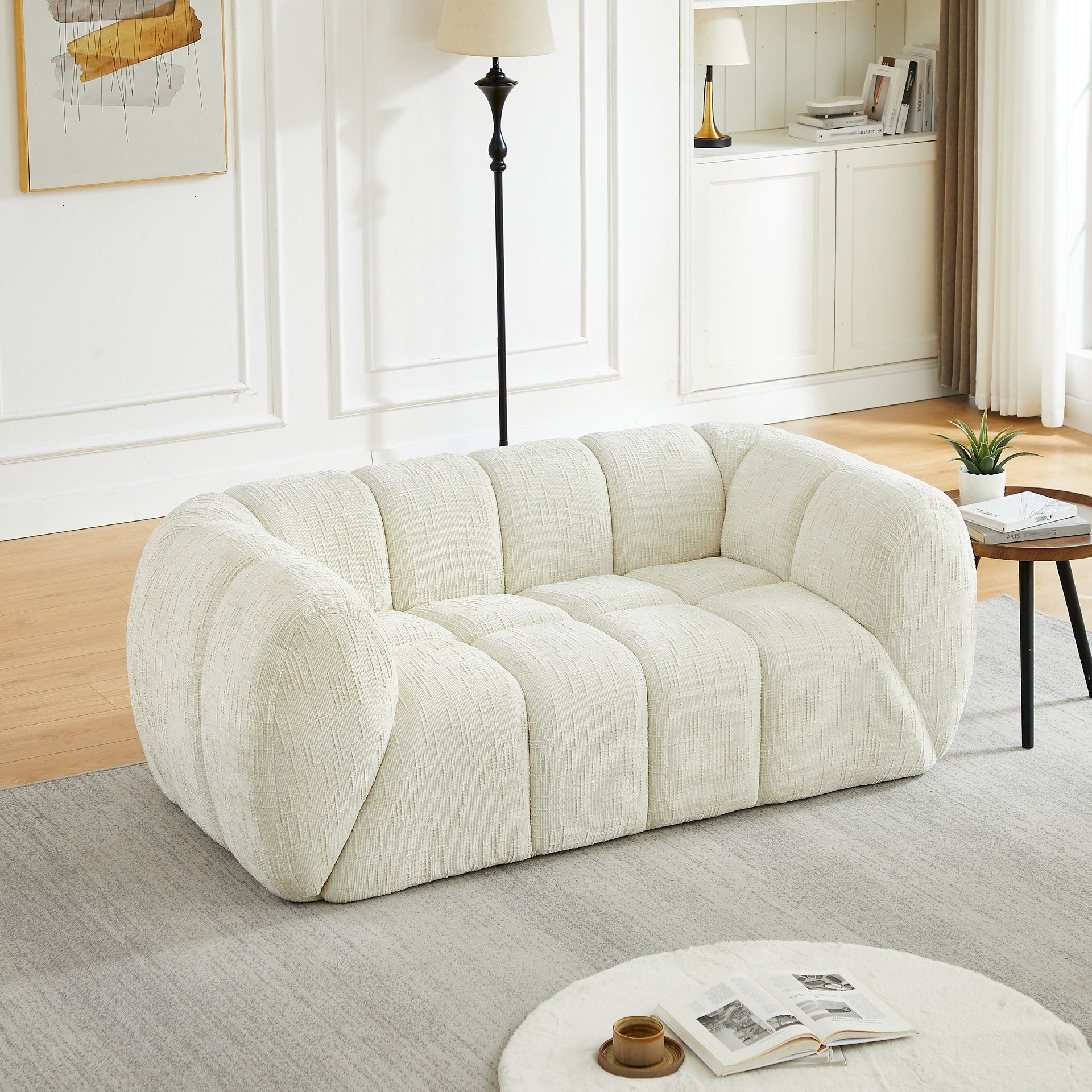 Chenille Pure Foam Sofa, Modern Quilted Cloud Sofa, Deep-Seat Chenille Pure Foam Sofa, Comfortable Modern Sofa, Suitable for Living Rooms, Bedrooms, and Apartments