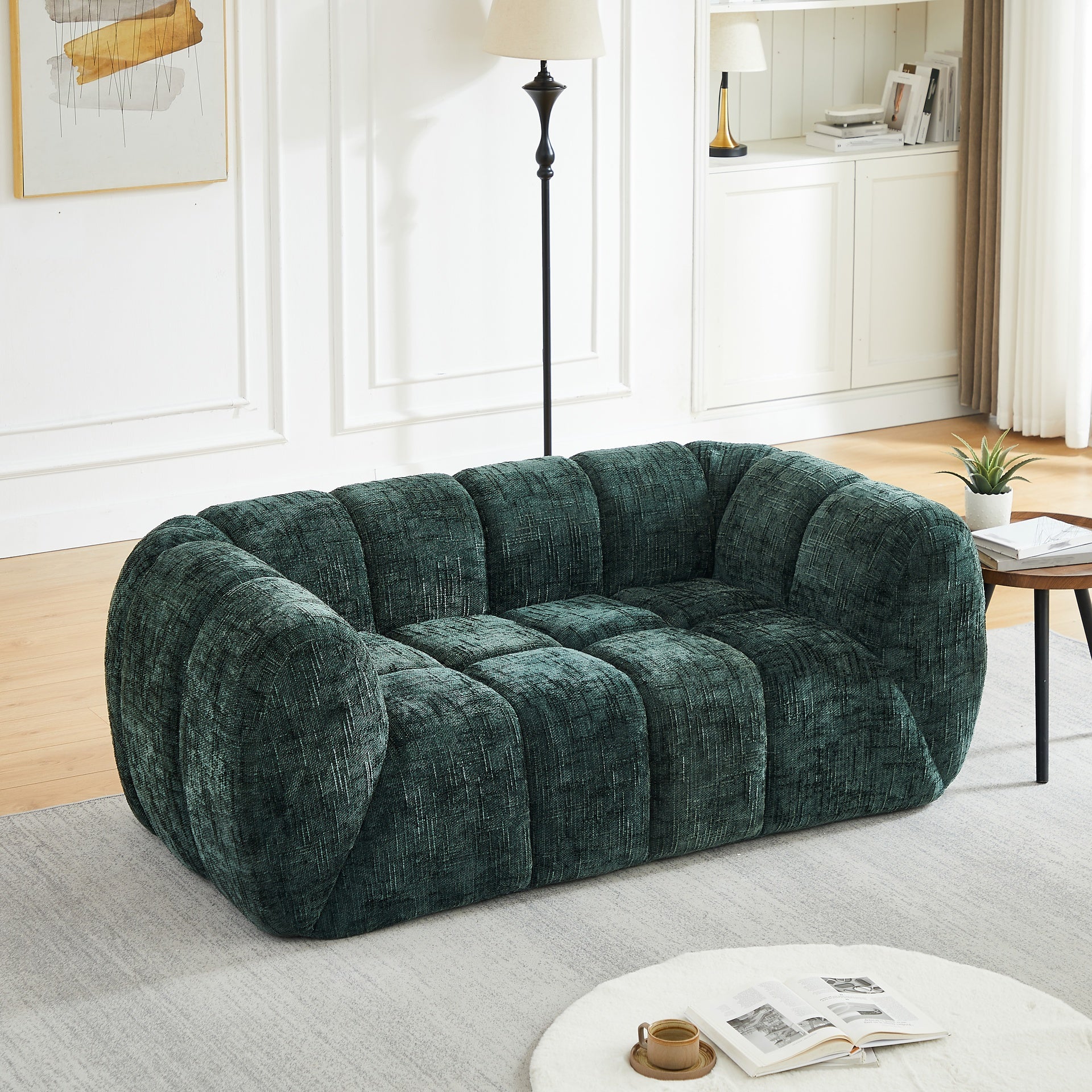 Chenille Pure Foam Sofa, Modern Quilted Cloud Sofa, Deep-Seat Chenille Pure Foam Sofa, Comfortable Modern Sofa, Suitable for Living Rooms, Bedrooms, and Apartments