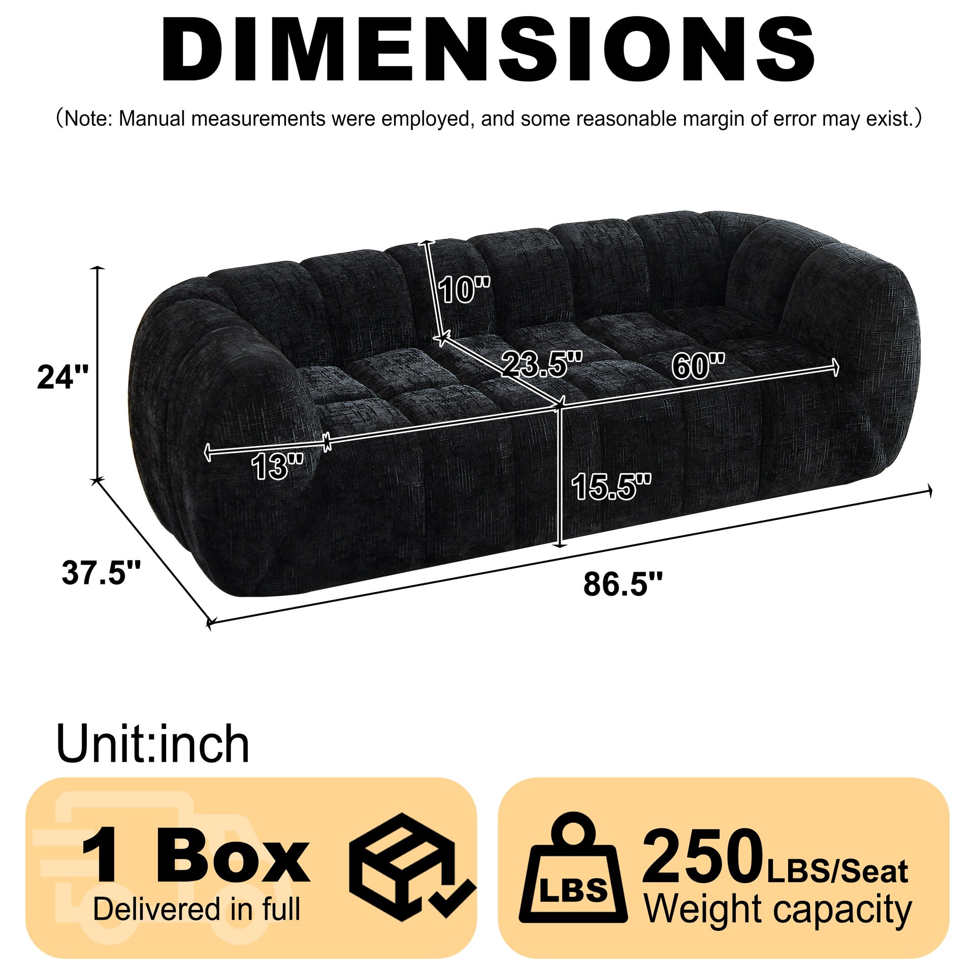 Chenille Pure Foam Sofa, Modern Quilted Cloud Sofa, Deep-Seat Chenille Pure Foam Sofa, Comfortable Modern Three-Seater Sofa, Suitable for Living Rooms, Bedrooms, and Apartments