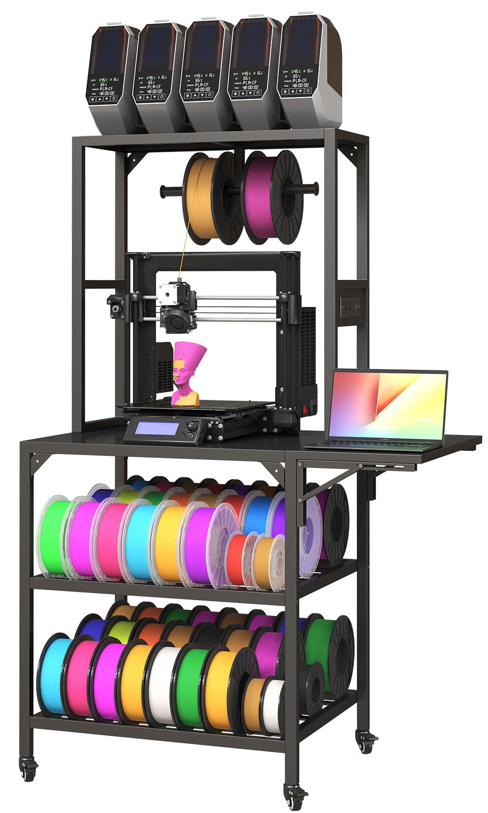 3D Printer Stand, Heavy Duty 3D Printer Table Stand with Filament Storage Rack, T-Shaped Spools Holder Rack with Wheels,3D Printer Workbench for 3D Printing Studio, Home Office Workshop