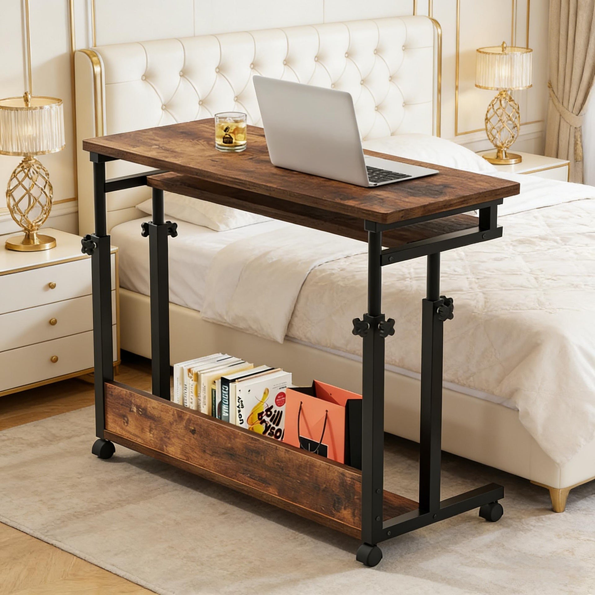 Office Desk with Wheels,Convenient Laptop Table,Height Adjustable Office Desk