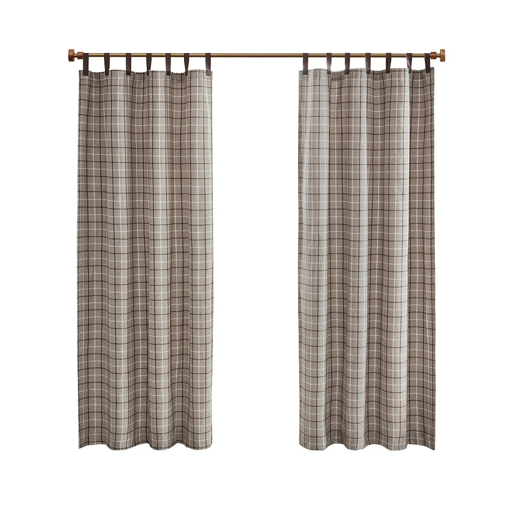 Plaid Faux Leather Tab Top Curtain Panel with Fleece Lining(Only 1 Pc Panel)