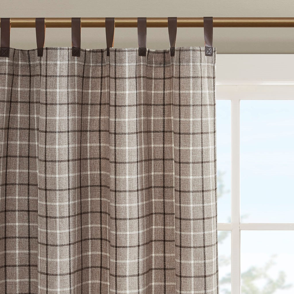 Plaid Faux Leather Tab Top Curtain Panel with Fleece Lining(Only 1 Pc Panel)