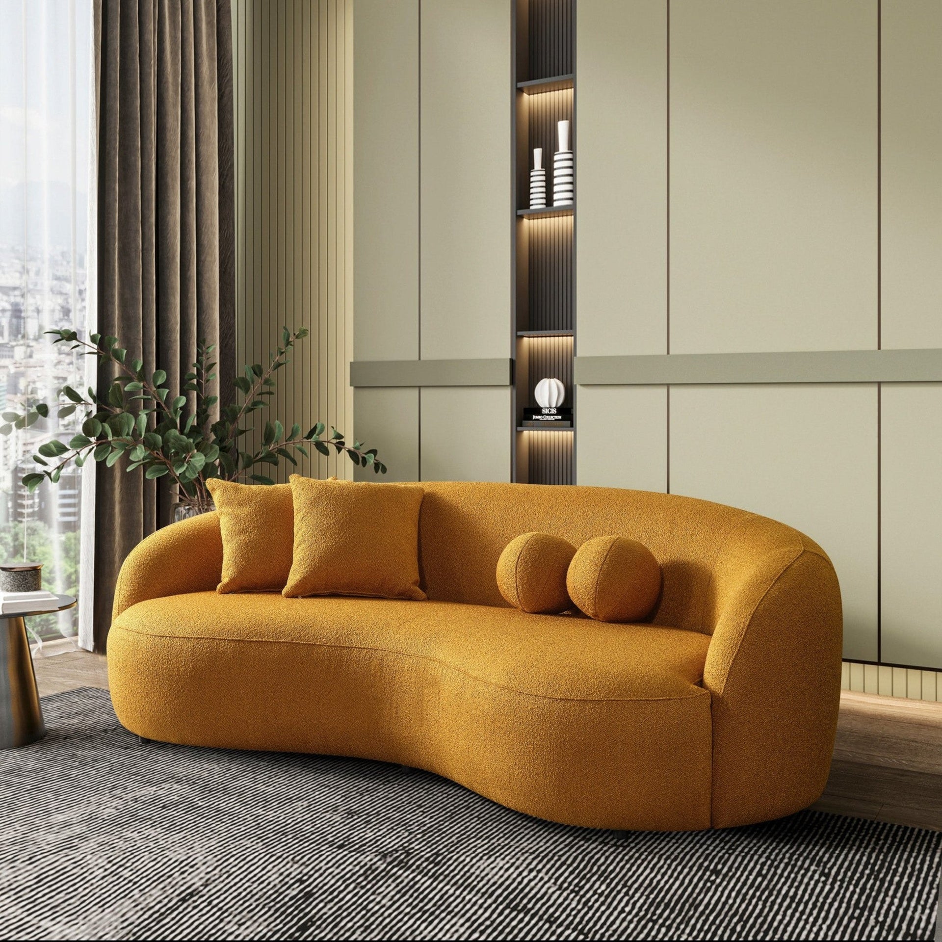 Drake Japandi Style Curvy Boucle Sofa 89 x 45 x 31 Inches