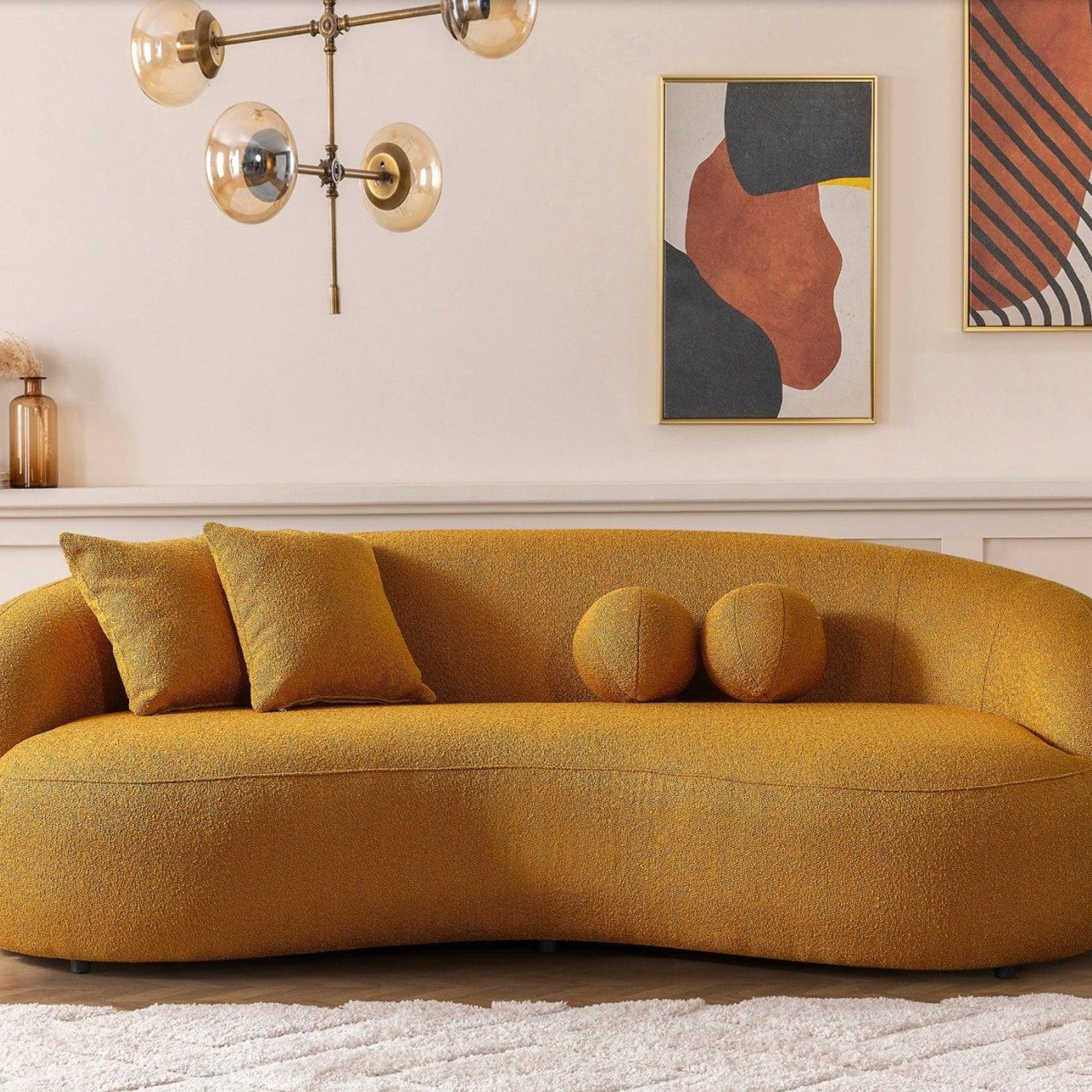 Drake Japandi Style Curvy Boucle Sofa 89 x 45 x 31 Inches