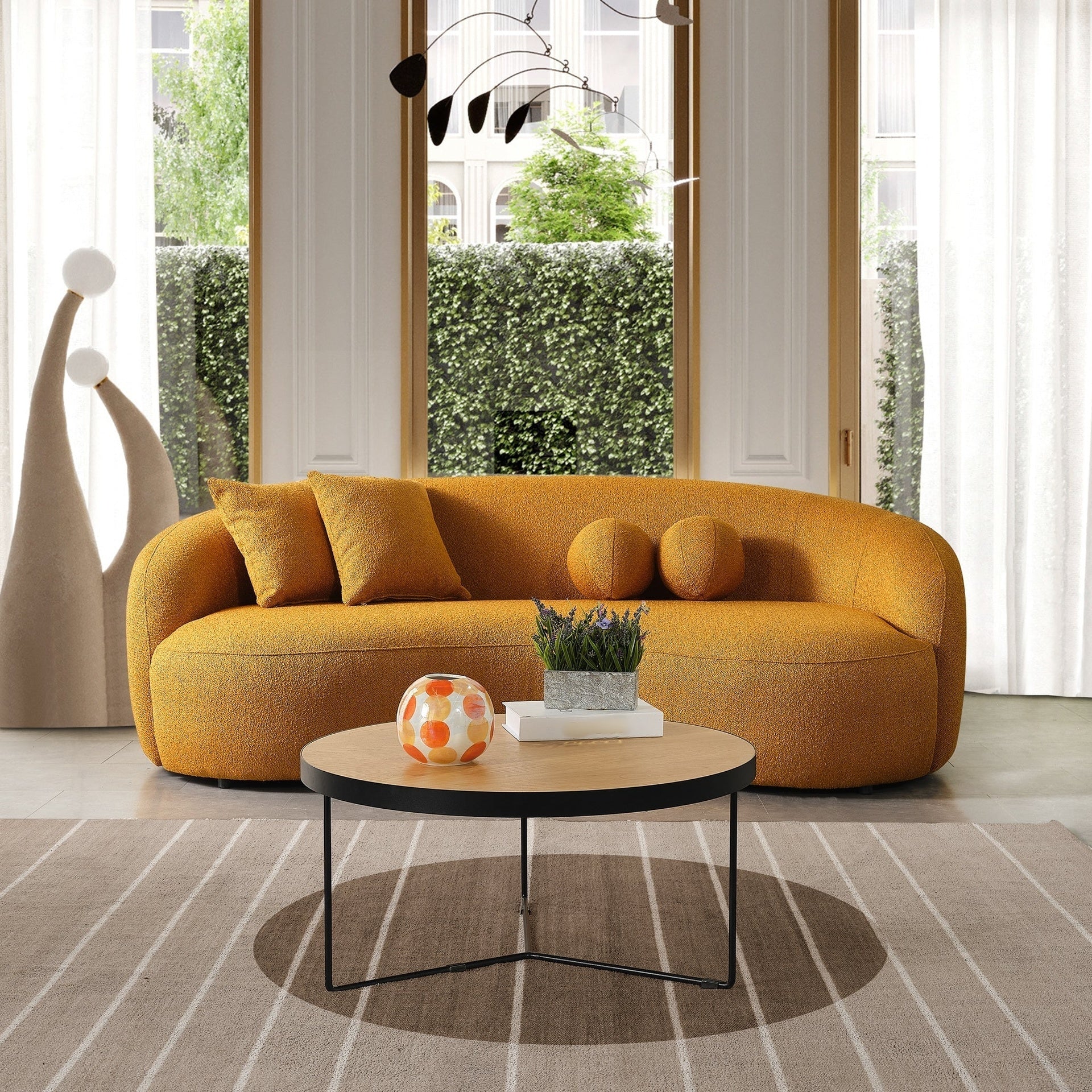 Drake Japandi Style Curvy Boucle Sofa 89 x 45 x 31 Inches