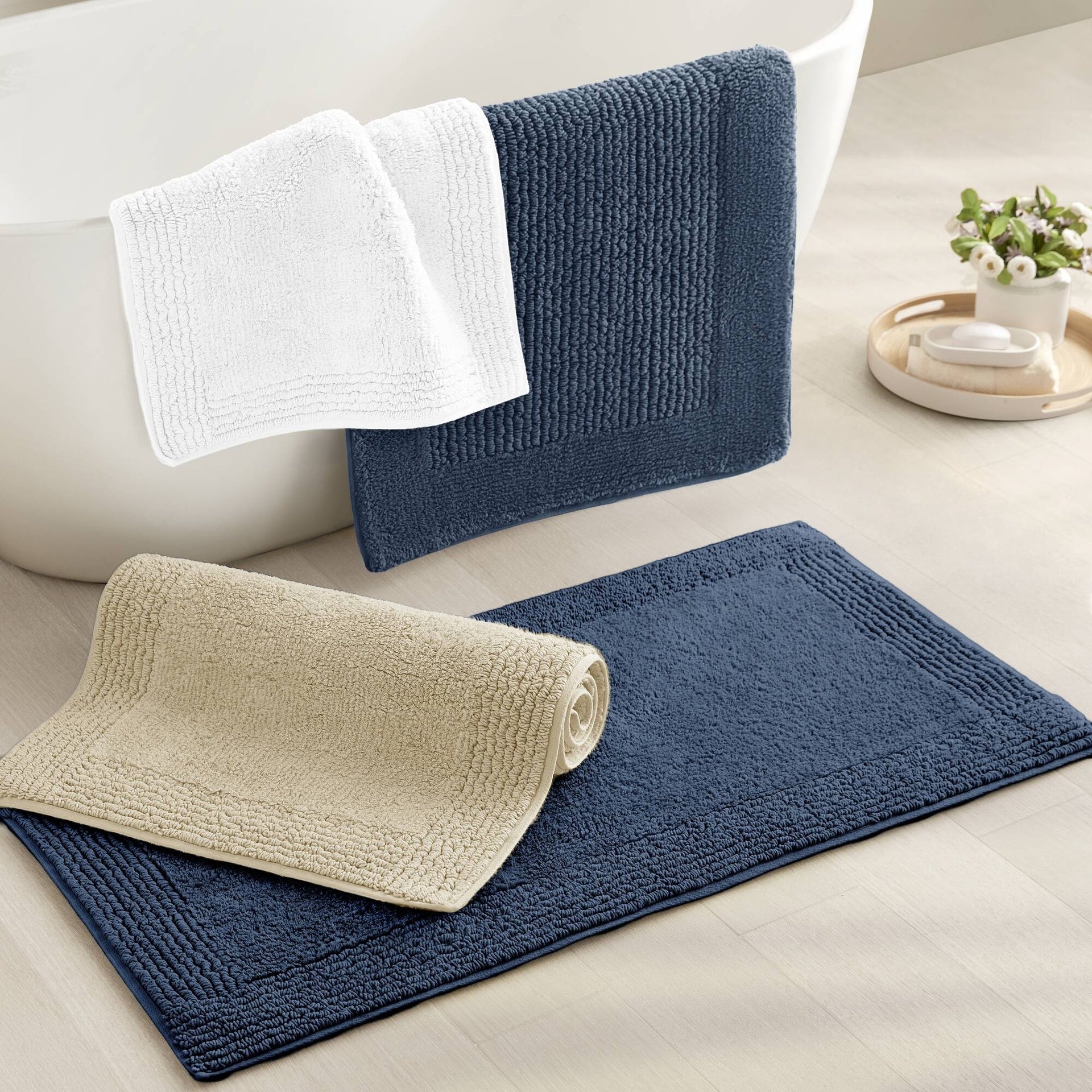 1 PCS 20x30" 100% Cotton Tufted 3000 GSM Reversible Bath Rug Grey