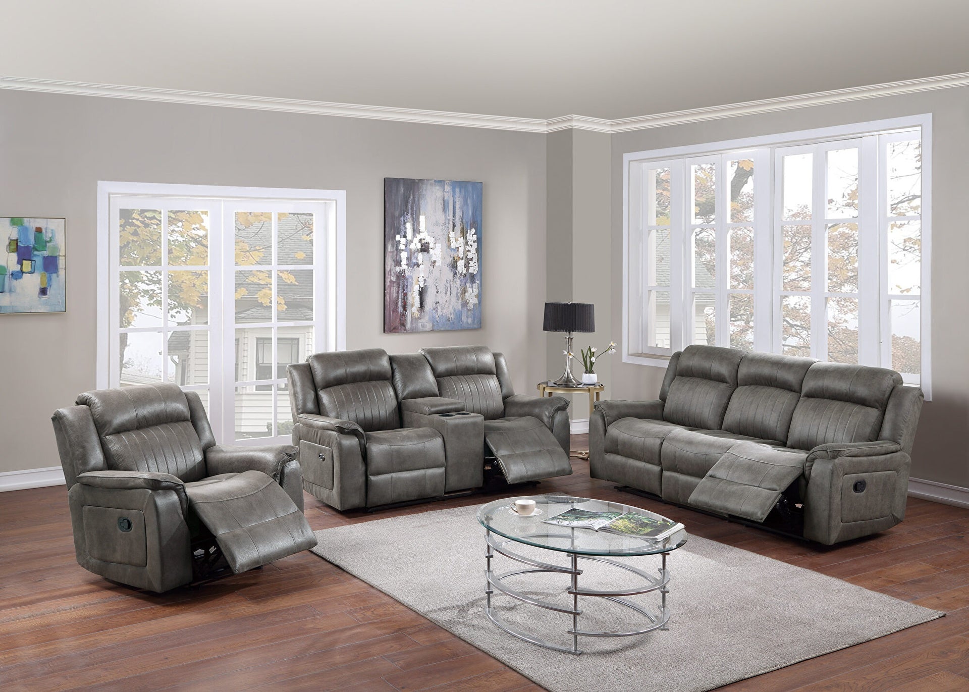 Contemporary Style Manual Motion  3pc Living Room Set Comfortable Recliners Leatherette Upholstered Slate Blue Finish Primary Living Room Furniture