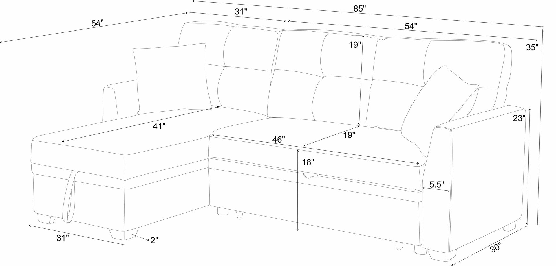 Modular Sleeper Sectional Sofa with Storage