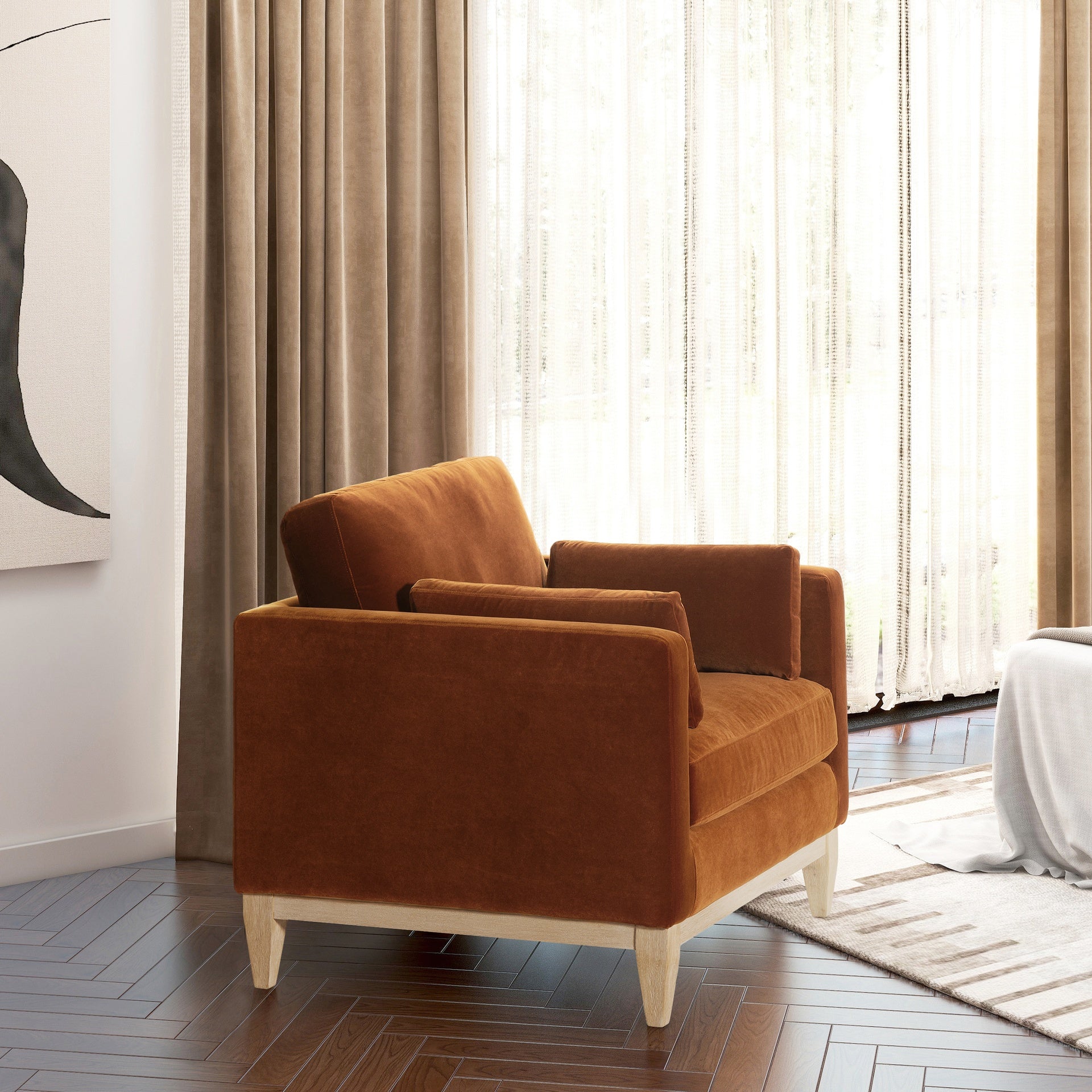Knox 36" Modern Farmhouse Arm Chair, Burnt Orange   Performance Velvet