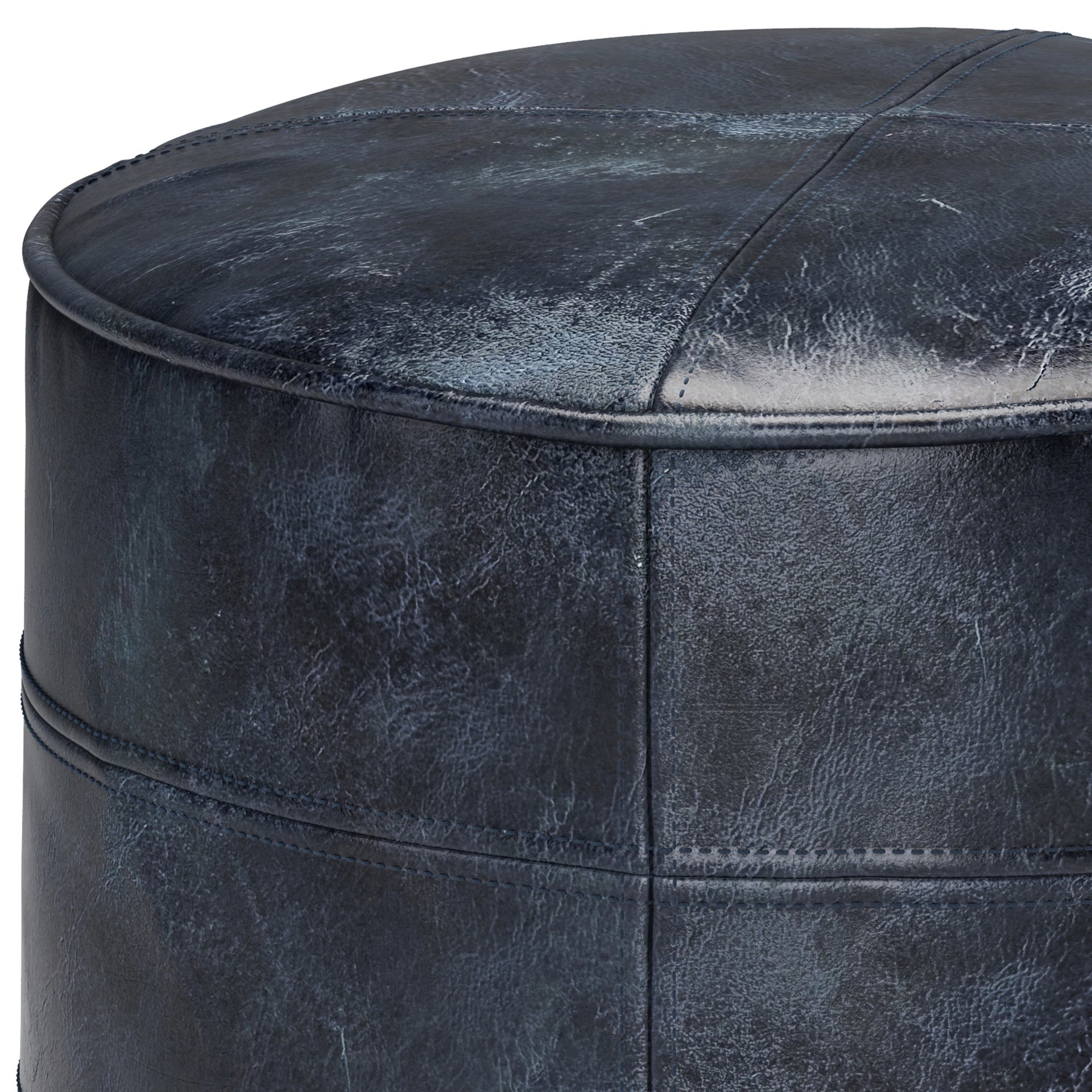 Connor - Round Pouf - Distressed Navy Blue