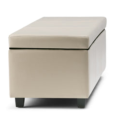 Avalon 48 inch Wide Storage Ottoman Bench in Satin Cream Vegan Leather