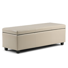 Avalon 48 inch Wide Storage Ottoman Bench in Satin Cream Vegan Leather