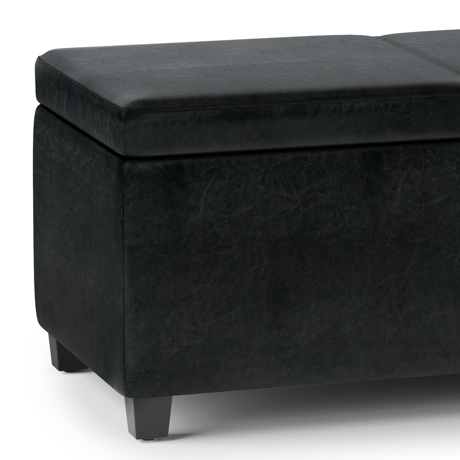 Avalon 54 inch Wide Extra Large Storage Ottoman Bench in Midnight Black Vegan Leather