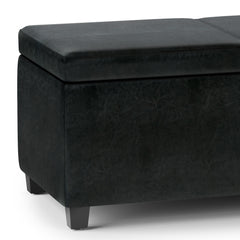 Avalon 54 inch Wide Extra Large Storage Ottoman Bench in Midnight Black Vegan Leather