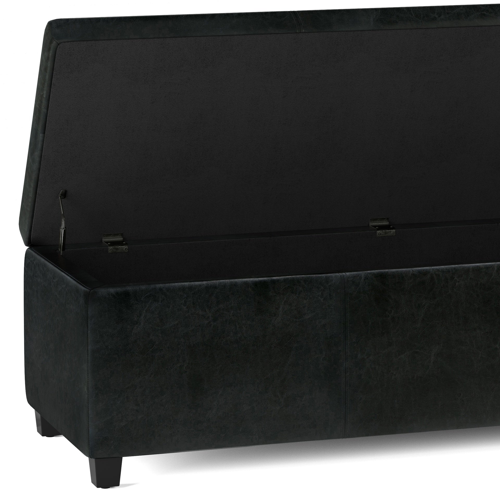 Avalon 54 inch Wide Extra Large Storage Ottoman Bench in Midnight Black Vegan Leather