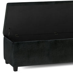 Avalon 54 inch Wide Extra Large Storage Ottoman Bench in Midnight Black Vegan Leather