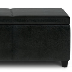 Avalon 54 inch Wide Extra Large Storage Ottoman Bench in Midnight Black Vegan Leather