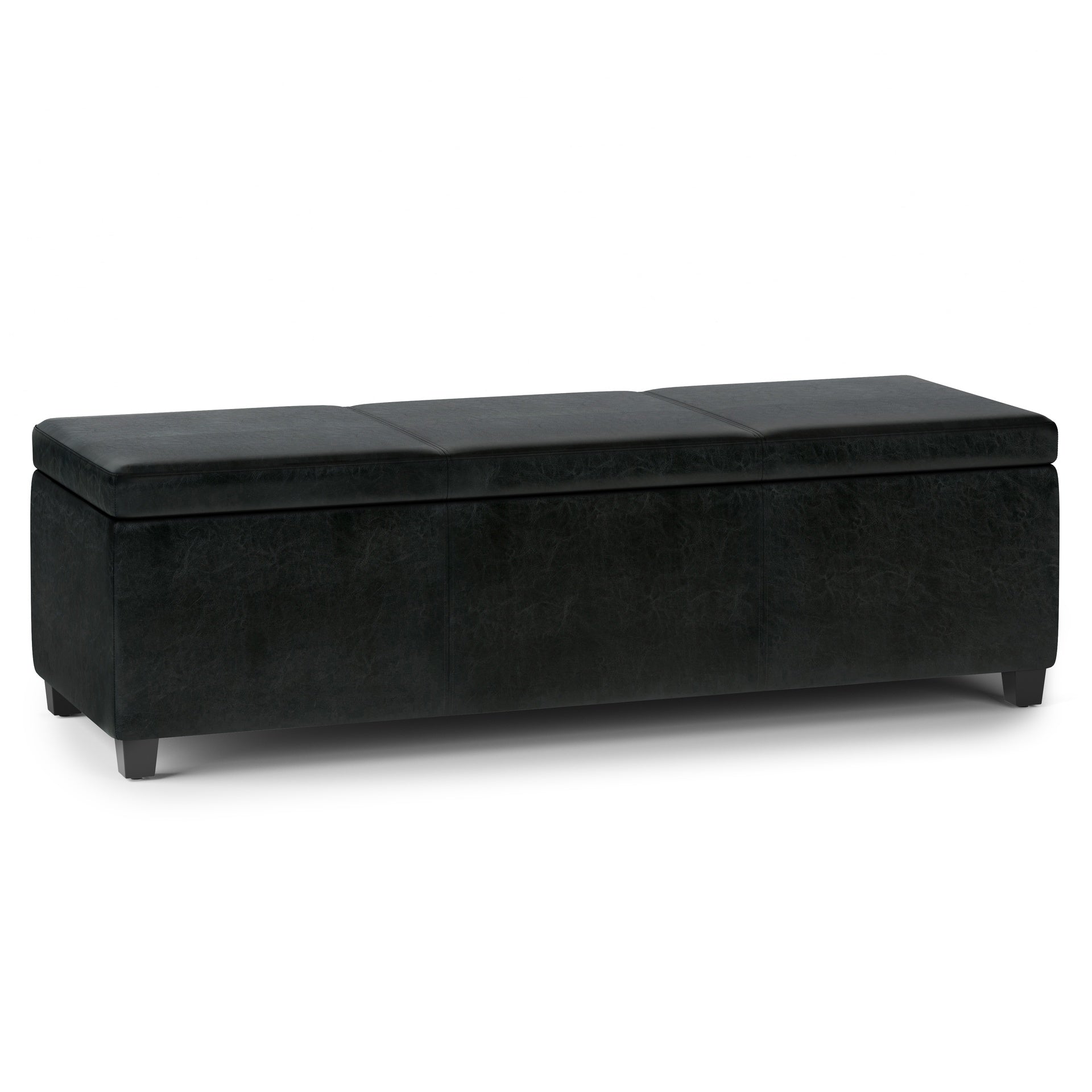 Avalon 54 inch Wide Extra Large Storage Ottoman Bench in Midnight Black Vegan Leather