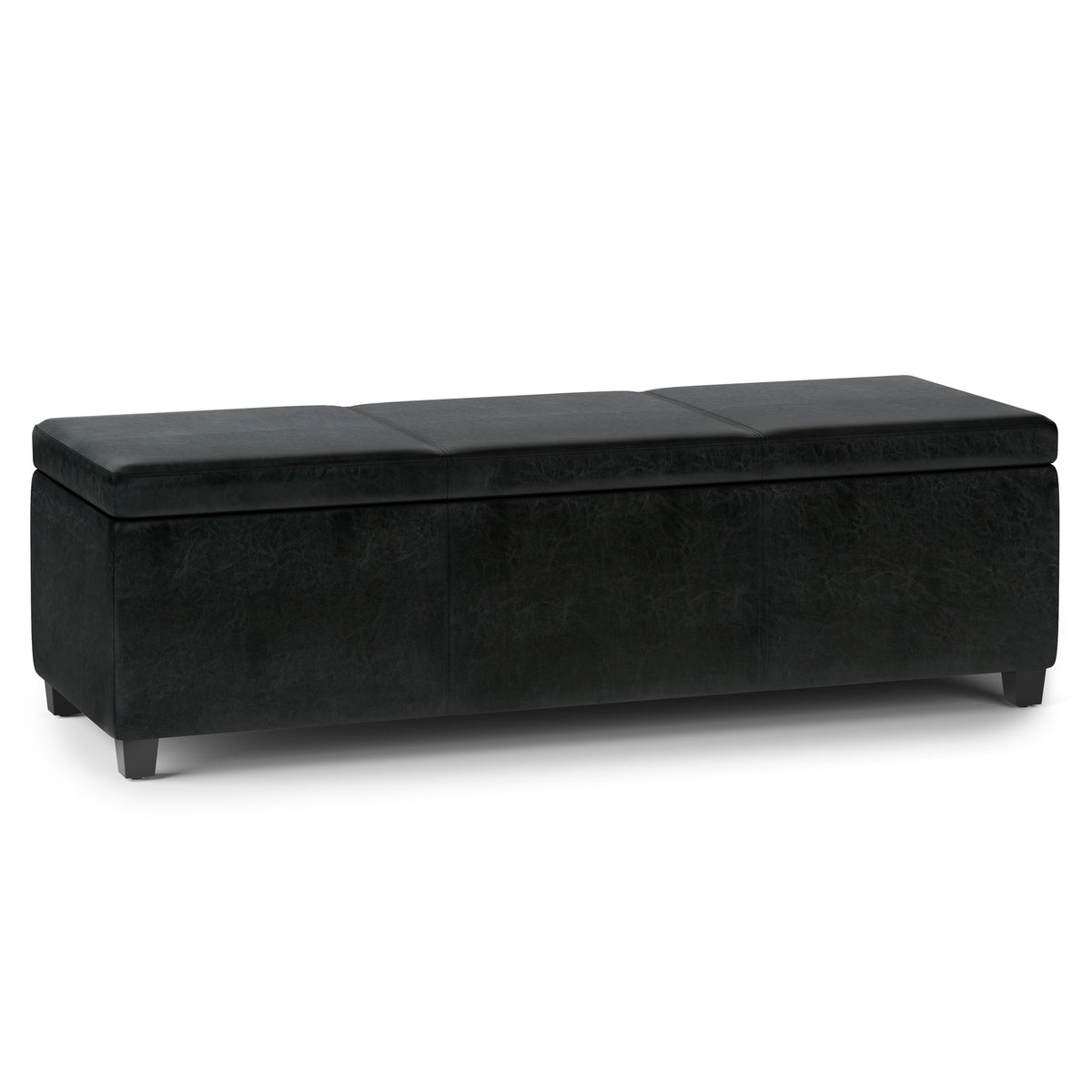 Avalon 54 inch Wide Extra Large Storage Ottoman Bench in Midnight Black Vegan Leather