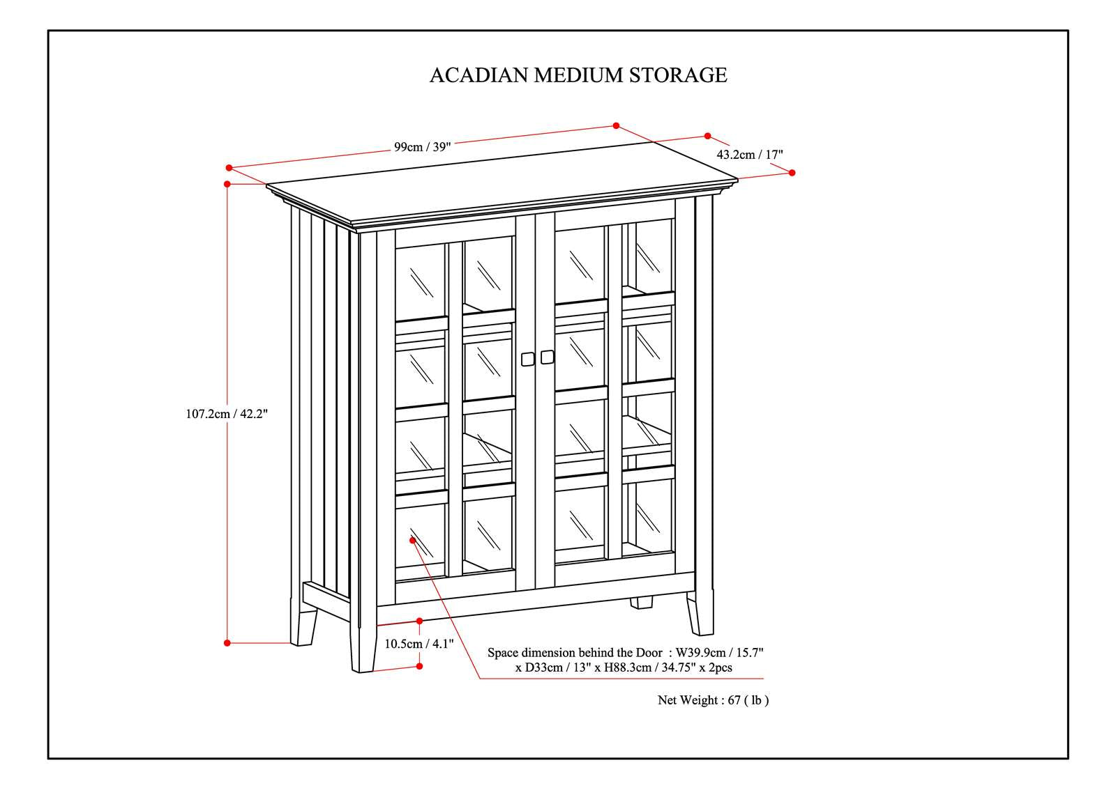 Acadian 39 inch Wide Solid Wood Transitional Storage Cabinet in Light Golden Brown