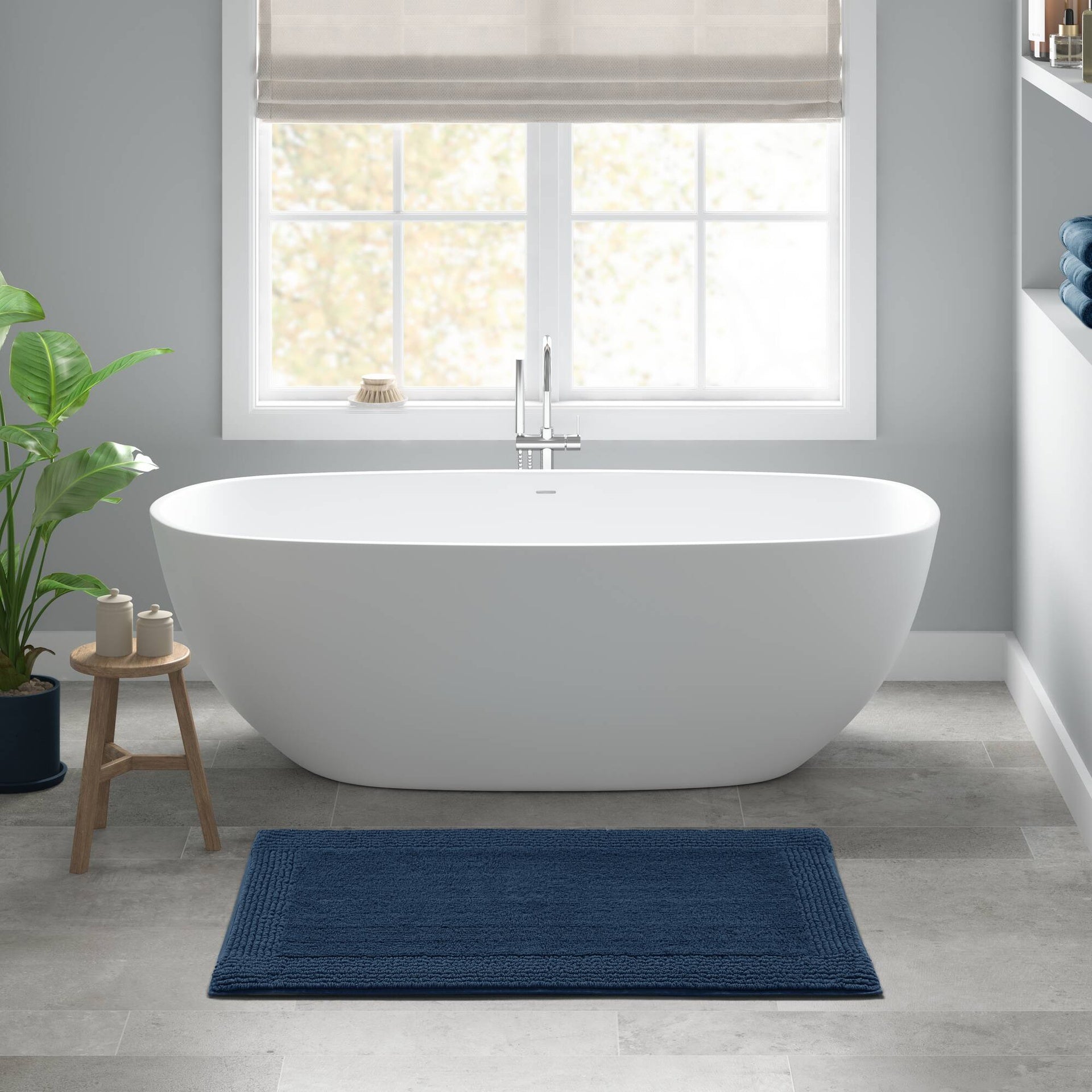 1 PCS 24x60" 100% Cotton Tufted 3000 GSM Reversible Bath Rug Navy