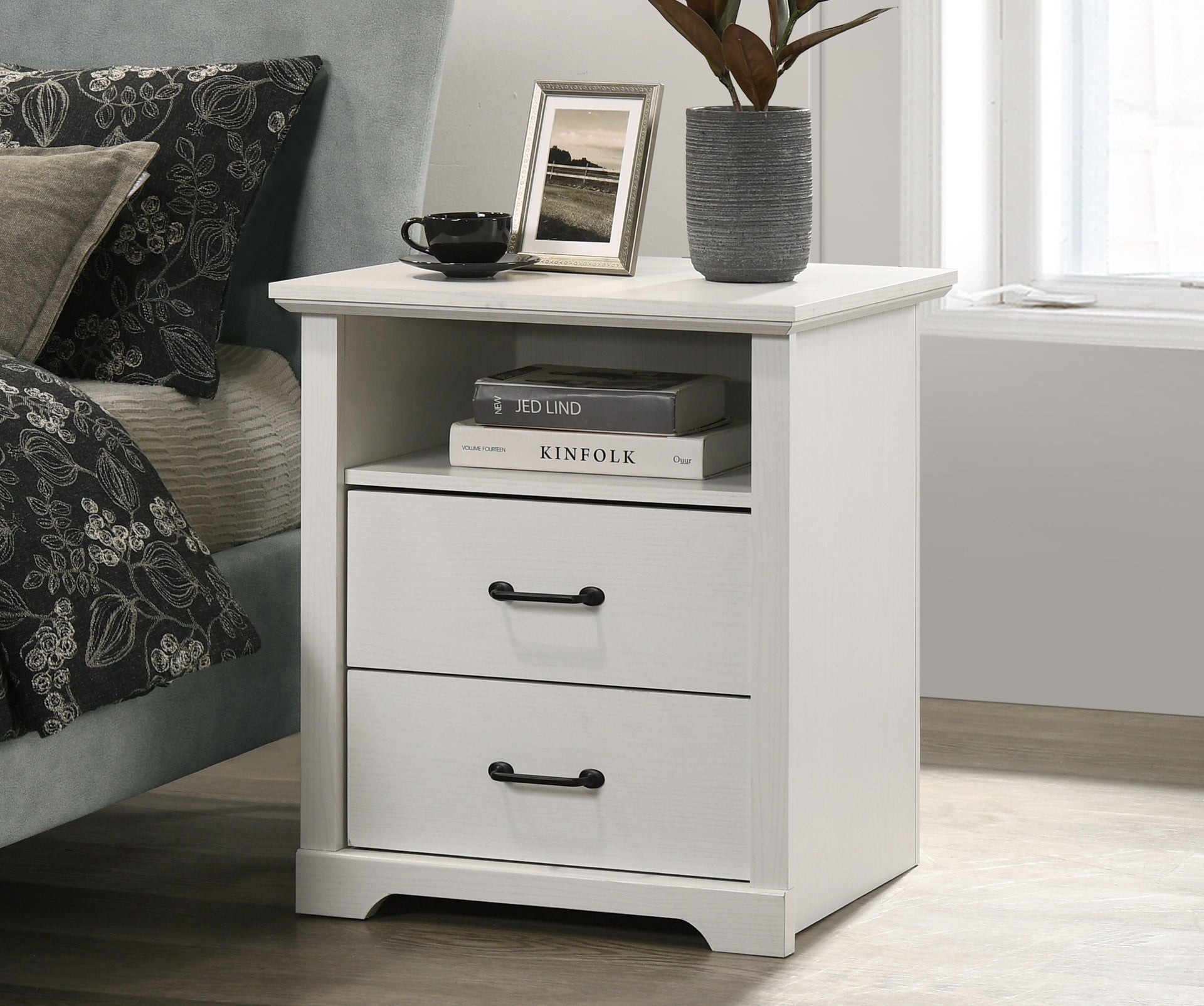 Elettra 22"W White 2-Drawer Nightstand Bedside Table with USB charging  Ports