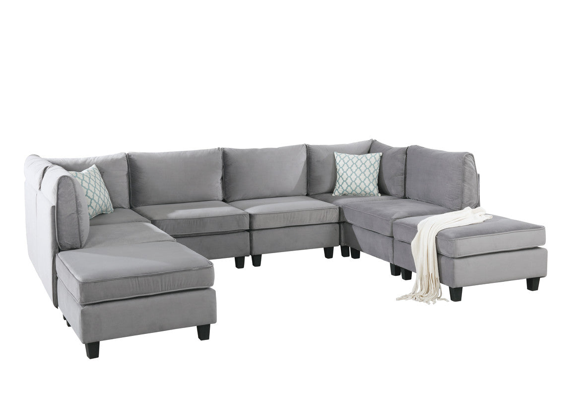 Siena 120"W Gray Velvet 8Pc Modular Sectional Sofa