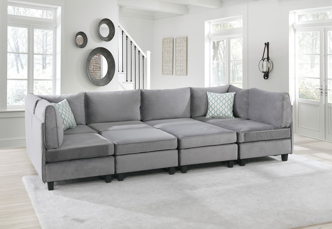Siena 120"W Gray Velvet 8Pc Modular Sectional Sofa