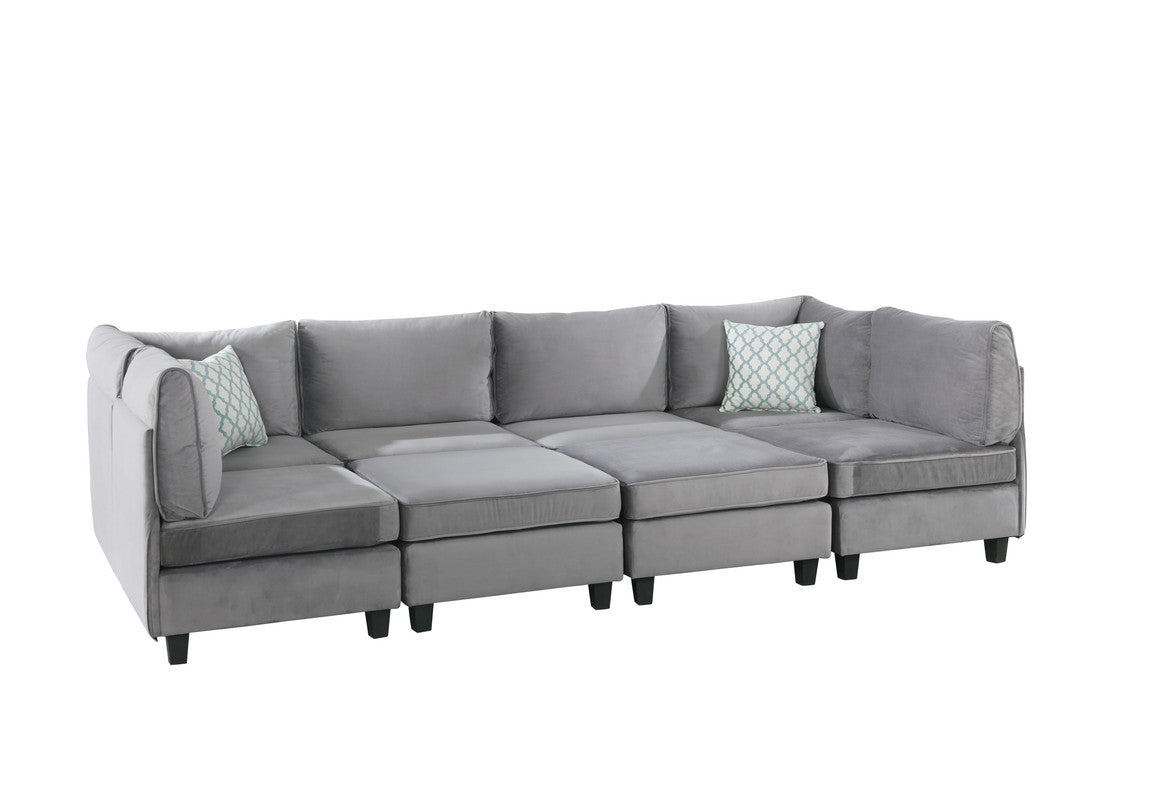 Siena 120"W Gray Velvet 8Pc Modular Sectional Sofa