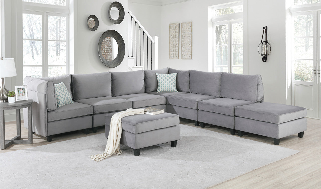 Siena 120"W Gray Velvet 8Pc Modular Sectional Sofa