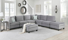 Siena 120"W Gray Velvet 8Pc Modular Sectional Sofa