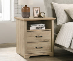 Elettra 22"W Light Oak Finish 2-Drawer Nightstand Bedside Table with USB Charging  Ports