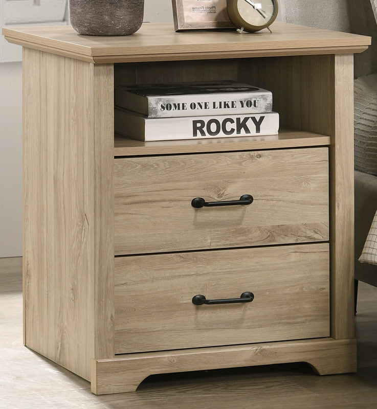 Elettra 22"W Light Oak Finish 2-Drawer Nightstand Bedside Table with USB Charging  Ports