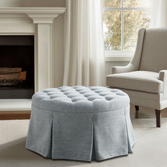 Skirted Tufted 32" Round Ottoman