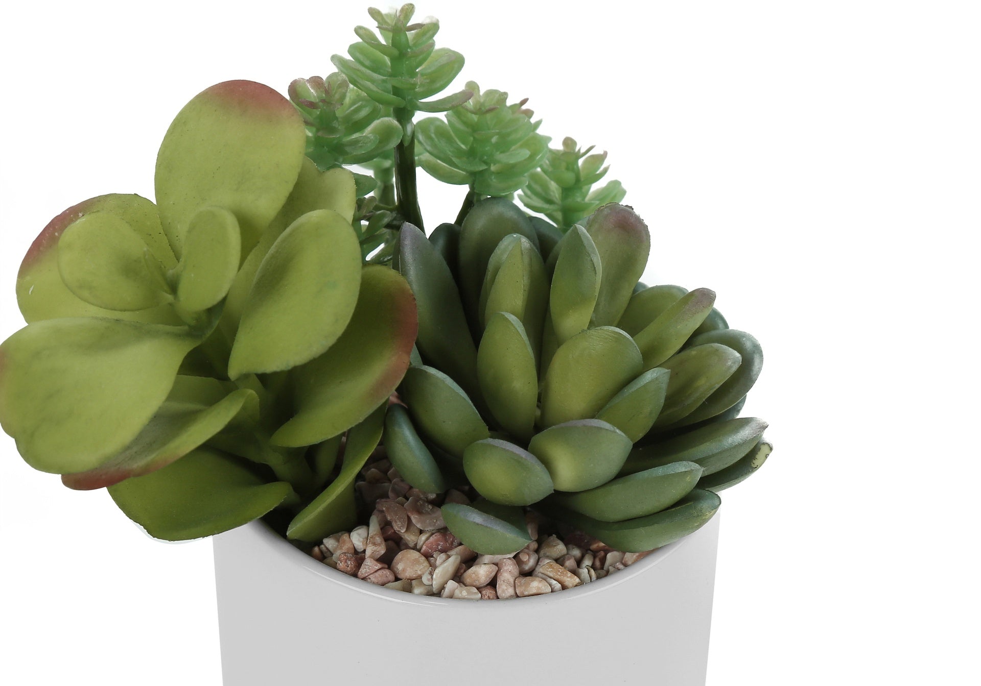 Artificial Plant, 7" Tall, Succulent, Indoor, Faux, Fake, Table, Greenery, Potted, Set Of 2, Decorative, Green Plants, White Ceramic Pots