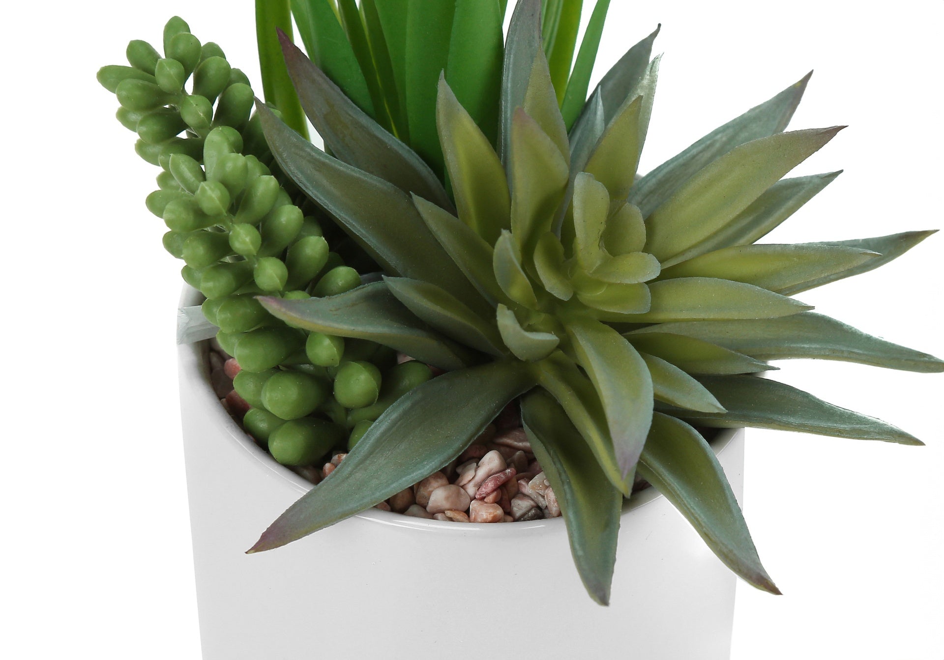 Artificial Plant, 7" Tall, Succulent, Indoor, Faux, Fake, Table, Greenery, Potted, Set Of 2, Decorative, Green Plants, White Ceramic Pots