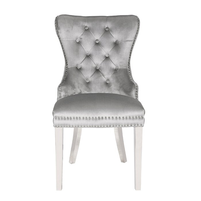 Erica 2PC stainless steel Legs chairs made with Tufted Upholstered Velvet Fabric Dark Gray