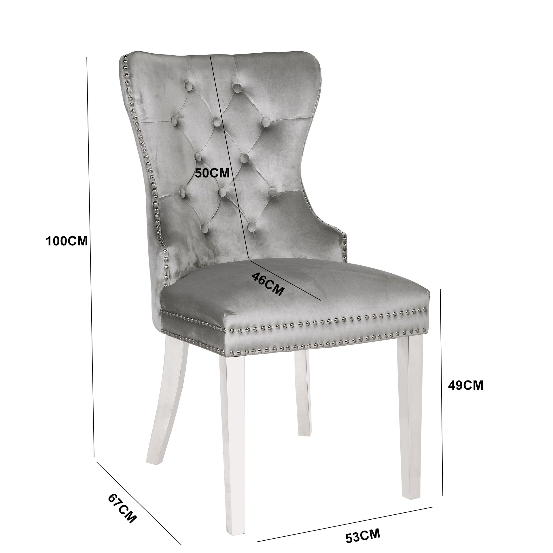 Erica 2PC stainless steel Legs chairs made with Tufted Upholstered Velvet Fabric Dark Gray