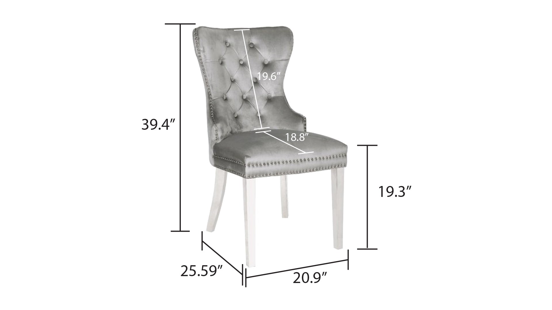 Erica 2PC stainless steel Legs chairs made with Tufted Upholstered Velvet Fabric Dark Gray